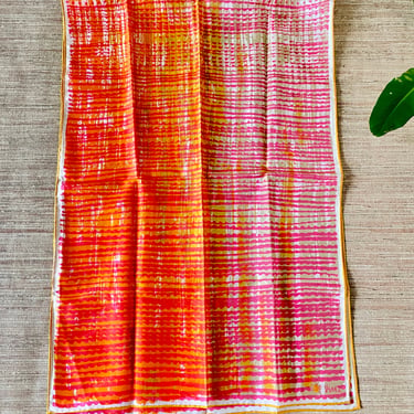 Vintage Vera Scarf - Orange Pink Mustard Long Scarf - Rectangular Silk Scarf Striped Design - Hand Rolled - Made in Japan- era Neumann Scarf 