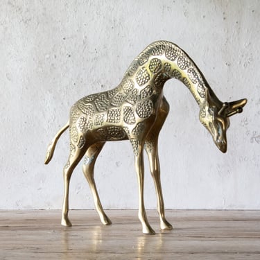 Vintage Brass Giraffe Figurine, Solid Brass Giraffe Statue, 9