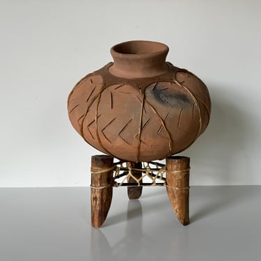 Vintage Mexican Primitive Pottery Tarahumara Indian Water Jug Pot 