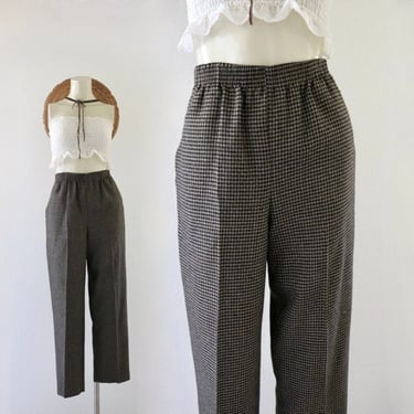 houndstooth lounge trousers 26-32 - vintage 90s brown black size small medium womens pants 