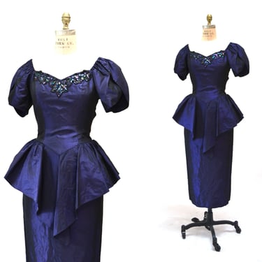 Vintage 80s Prom Dress Size XS Small Taffeta Purple// Vintage 80s Party Bridesmaid Dress XS SMALL Dark Purple Sequin Formal Dress 