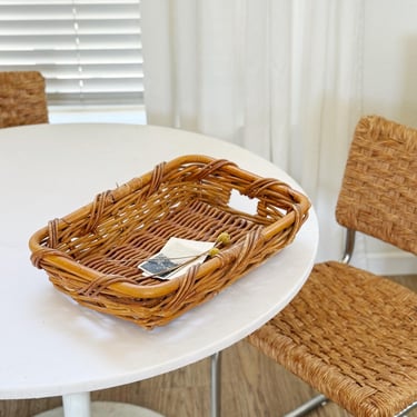 Mid Century Modern Woven Wicker Tray: Bentwood Bamboo Serving Tray 