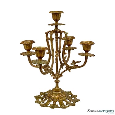 Antique Traditional Rococo Brass 4-Arm Candle Holder Candelabra