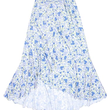Intermix - White & Blue Floral Print High-Low Skirt w/ Flounce Sz P