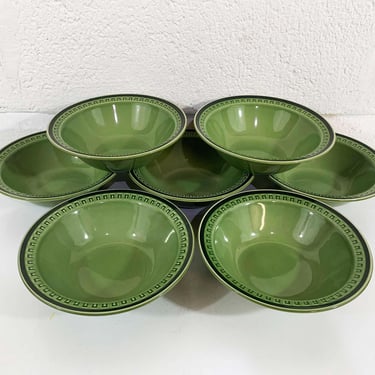 Vintage Set of 7 Small Bowls Stonecraft Seminole Avocado Olive Green Floral Japan Salad Side Soup Mid Century Atomic MCM Mad Men 1970s 