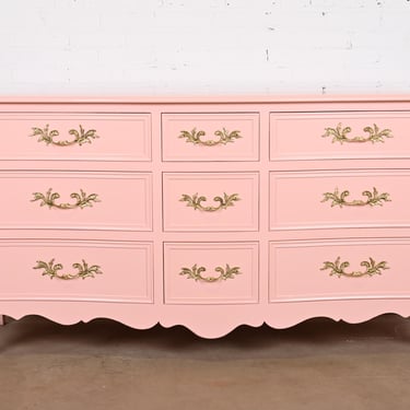 Kindel Furniture French Provincial Louis XV Pink Lacquered Dresser, Newly Refinished