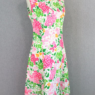 1970-80s - Pink Floral - A-line Dress - by New Perspective - Estimated size 14 