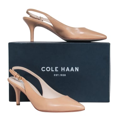 Cole Haan - Beige Leather Pointy-Toe Sling-Back Kitten Heels Sz 8