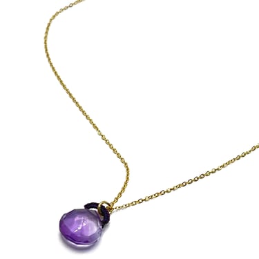 Danielle Welmond | Woven Purple Silk Cord Bale w/ Amethyst Drop on 14kt Gold Vermeil Chain
