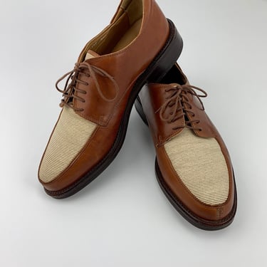 Vintage 2-Tone Oxfords - Made in ITALY - Brown Leather with  Canvas Tops - Cable & Company - Men's Size 9-1/2 D 