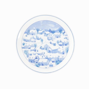 Lord & Taylor Plate Set Four Japan Vintage Porcelain Christmas Theme Snow Blue White 