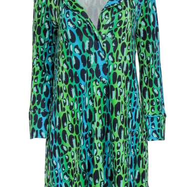 Diane von Furstenberg - Green &amp; Blue Ombre Leopard Print Dress Sz 12