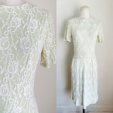 Vintage 1960s Lime Green Lace Wiggle Dress / XS 