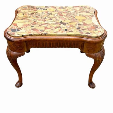 Queen Anne Style Walnut Low Table w/Insert Marble Top