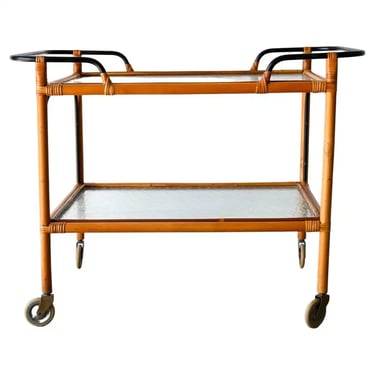 Adrian Audoux and Frida Minet Bamboo Iron and Glass Bar Trolley, ca. 1950