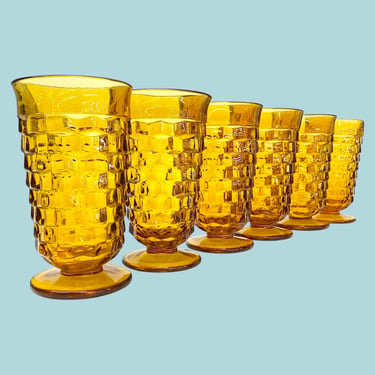 Vintage Indiana Glass Iced Tea Glasses Retro 1960s Mid Century Modern + Colony + Whitehall + Amber + Set of 6 + MCM Footed Glasses + Cubist 