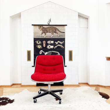 Mid Century Vintage 1970 Knoll Executive office Chair 70s Pollock Armchair (Sold Indv.) Pail Avail. CHROME Tufted Red Textile MCM Modern 