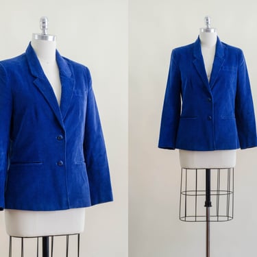 blue corduroy jacket | 80s vintage primary blue dark academia corduroy blazer 