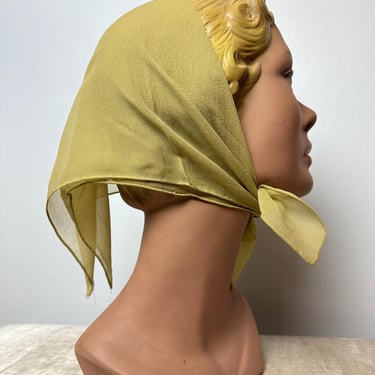 1960’s All Silk Vera Scarf~ sheer crepe silken hand rolled scarves neckerchief bandanna style square~ chartreuse yellow color /As is 