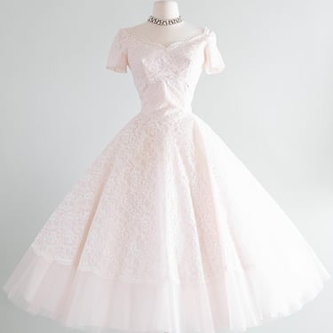 Touch of Pink 1950's William Cahill Tea Length Wedding Dress / Small