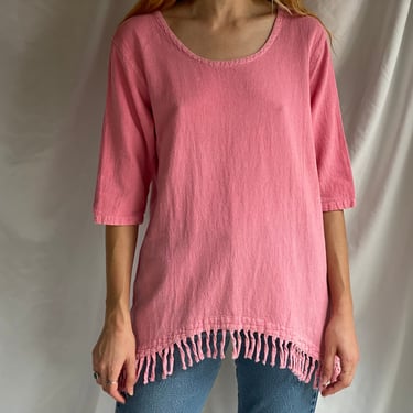 Pink Cotton Beach Top / Fringe Tassel Vacation Shirt 