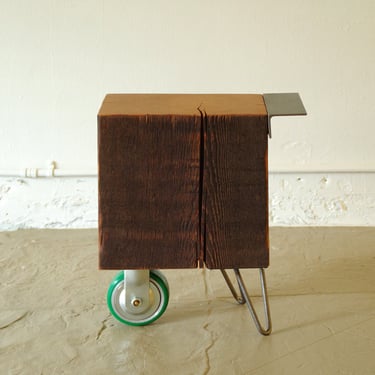 reclaimed wood coffee table - wheel koan coffee table - modern industrial - functional proun - mobile serviceable art 