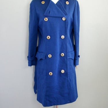 1960's Pea Coat- Blue Butte Knit // Double Breasted Wool Blend Trench- Size Medium 