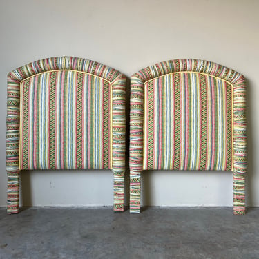 80's Postmodern Colorful Upholstered Twin Headboards - a Pair 