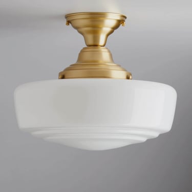 White Glass - Mid Century Modern Lighting - Schoolhouse Style Milk Glass - 14