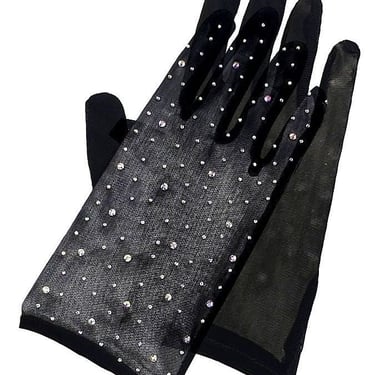Black Mesh Rhinestone Gloves