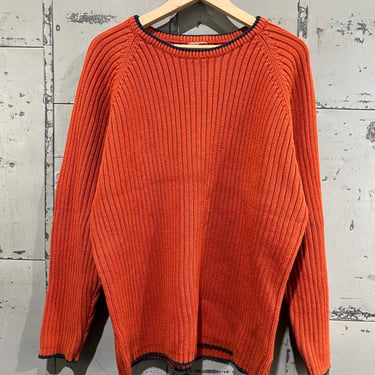 L 90s Fisherman sweater cotton crewneck orange thick and heavy hunting outdoors 