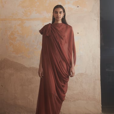 TENERE Draped Gown in Rust
