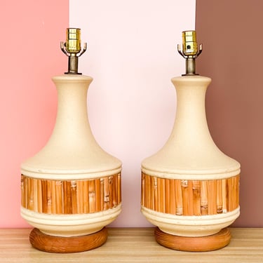 Pair of Ceramic and Bamboo Lamps