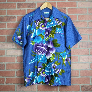 Vintage 70s Pennys Hawaii ORIGINAL Floral Print Pattern Party Shirt - Medium / Large 