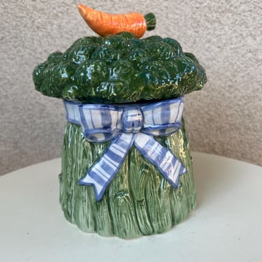 Vintage Fitz & Floyd Ceramic Canister Broccoli Carrot 8” X 6” 