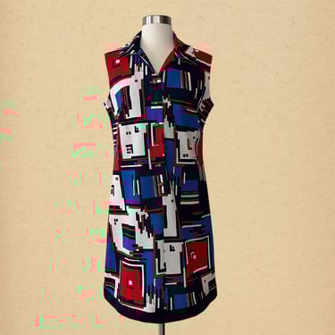 Vintage Psychedelic Abstract Shift Dress, Patterned, Mod, Op Art, Geometric 