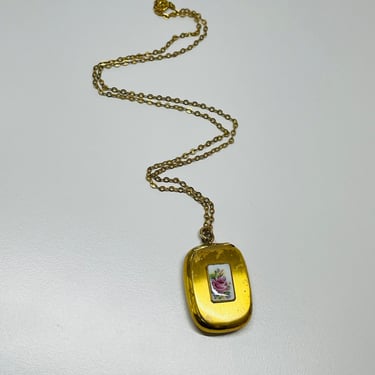 Locket with Enamel Flower and Gold Filled Chain