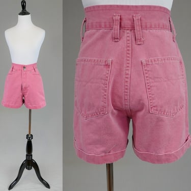 90s Pink Cuffed Shorts - 26 waist - High Rise - Cotton Jean Style - Sostanza - Vintage 1990s - S 