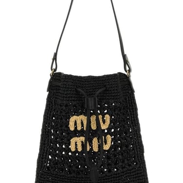 Miu Miu Woman Black Raffia Shoulder Bag