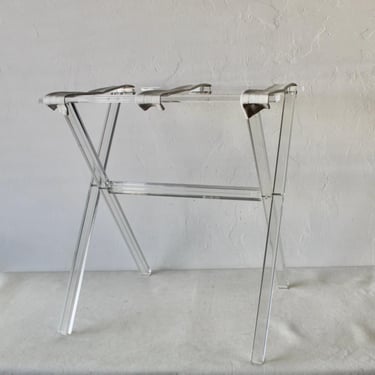 Scheibe Style White Strap Lucite Luggage Rack Vintage Modern 