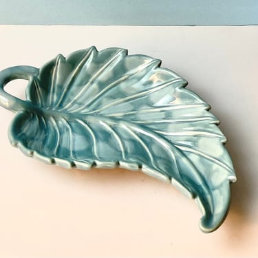 Vintage 60s Mid Century Modern Retro Cool Ceramic Blue Glazed Tropical Leaf Dish Royal Haeger by Royal Hickman Serving Dish 