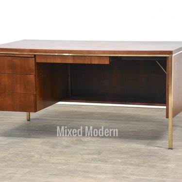 Refinished Walnut and Brass Desk by Alma 