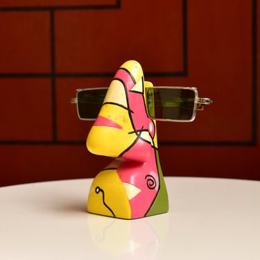 Picasso Nose Glasses Holder, Colorful Abstract Resin Eyeglass Stand, Vintage Home Decor, 3 3/4" H 