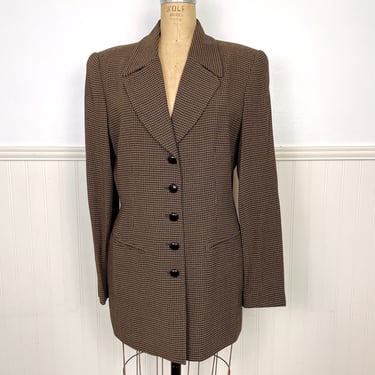 1980s Dana Buchman brown checked jacket - size medium 