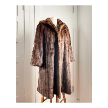 1950s long fur swing coat in brown mink stripes- size small/medium 