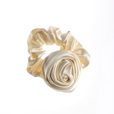 Solar Eclipse - Handmade White Satin Flower Scrunchie
