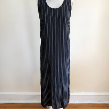Sleeveless Blackened Tan Pin Stripe Sandwashed Silk Maxi Dress by Michael Kors - 1980s 