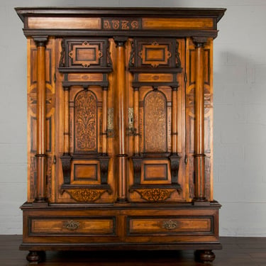 17th Century German Renaissance Fassadenschrank Mixed Wood Storage Cabinet Armoire Wardrobe 