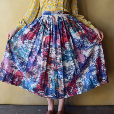 1950s vintage colorful print skirt . size small 