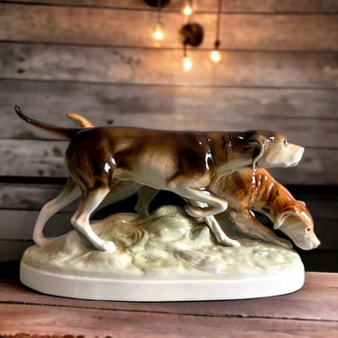 Vintage Royal Dux Porcelain Hunting Dogs Figurine 304 Pointer Retriever 